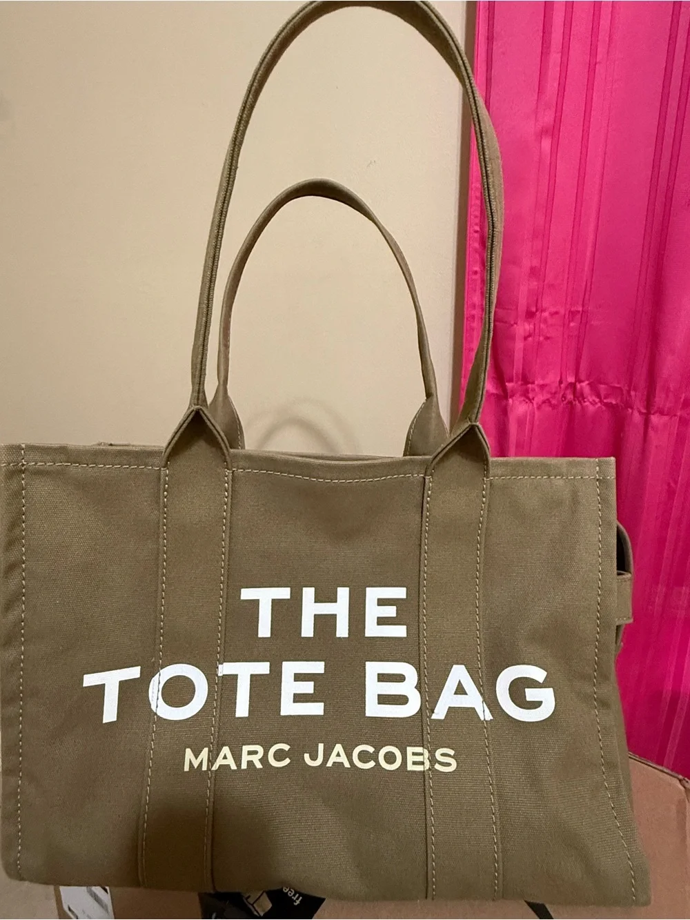 Marc Jacobs Olive Canvas The Tote Bag with White Logo